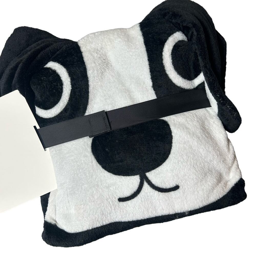 Puppy Blanket Kids 20x52 Bulldog Black White Throw‎ Warm Snuggly Gift  NEW